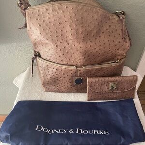 Vintage Dooney & Burke Ostrich Pattern Bag & Matching Wallet